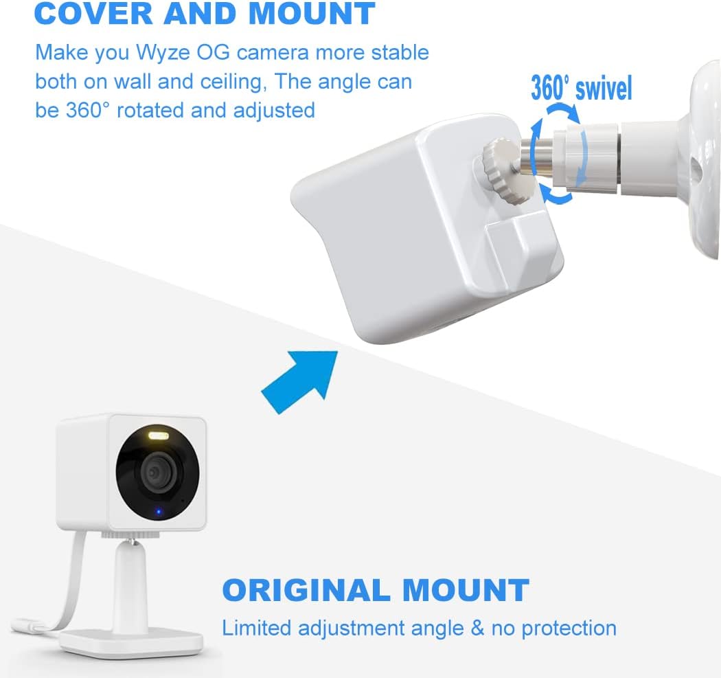 Soporte de pared para telefoto Wyze Cam OG y Wyze Cam OG, cubierta protectora resistente a la intemperie y soporte de montaje en pared ajustable de