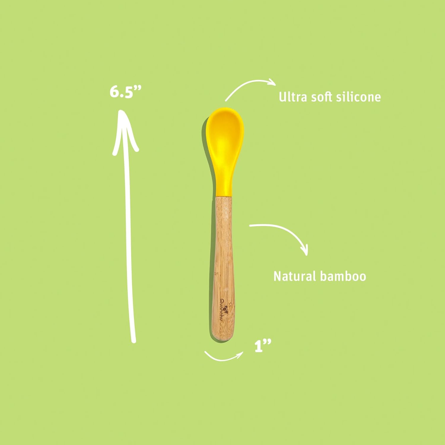 Avanchy Juego de cucharas de bambú y silicona para bebés, utensilios de alimentación autónoma, destete LED para bebés de 4 meses, 5 unidades, con