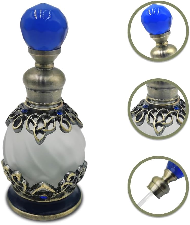 15ml Blue Glass Decorative Perfume Bottles Vintage Jeweled Empty Perfume Bottles Crystal Perfume Vial Refillable Perfume Bottle for Women Girls