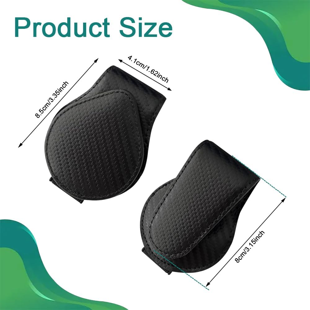 ASUBHA 2 soportes para lentes de sol para visera de automóvil, clip magnético de cuero para gafas, soporte para lentes de sol y clip para tarjeta de