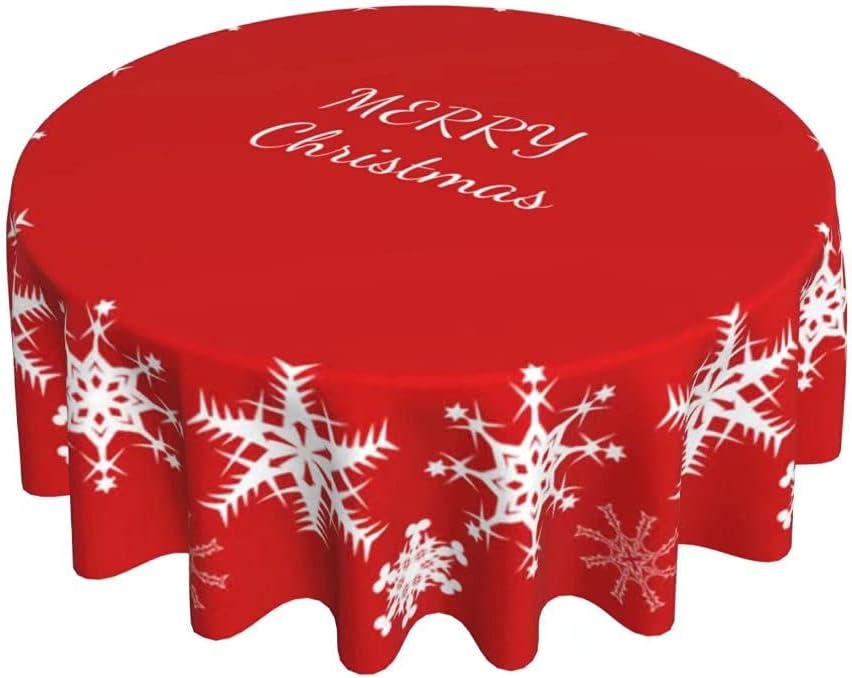 Mantel redondo de Navidad con diseño de copos de nieve de Navidad para cocina, comedor, decoración de mesa de poliéster lavable para mesa de bufé,