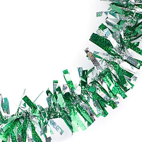 Anderson’s Guirnalda iridiscente brillante de dos colores, verde y plateado, 4 pulgadas de ancho x 25 pies de largo, decoraciones flotantes para