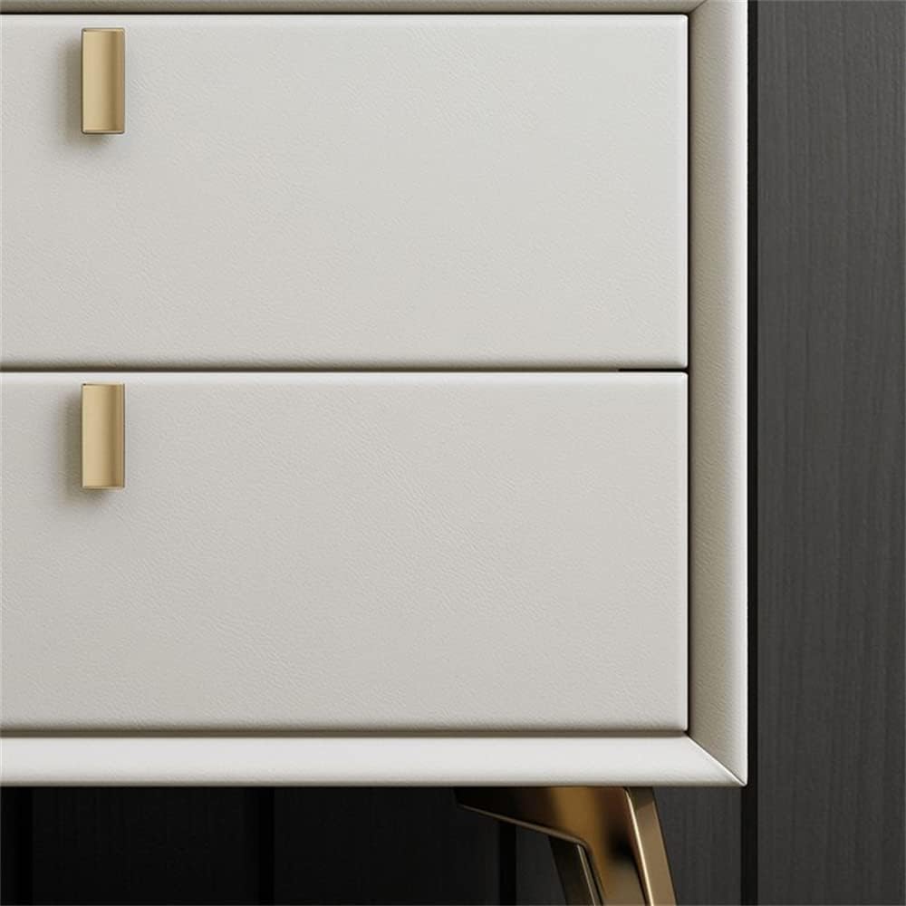 Mesita de noche de madera maciza con 2 cajones, mesa auxiliar moderna con cajón deslizante, patas de metal, mesa de noche moderna e mesa auxiliar