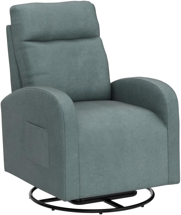 Kurhwyss Silla giratoria para guardería, moderna silla mecedora con respaldo alto y bolsillo de almacenamiento, mecedora tapizada con base de metal