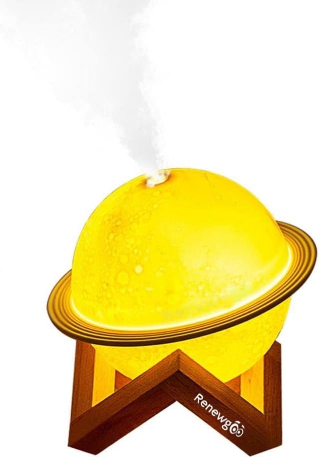 Renewgoo Lámpara de luna Difusor de aroma LED Luz nocturna Planetaria Saturno Anillos USB Mist Humidificador, Planetas, Espacio, Aire Moderno
