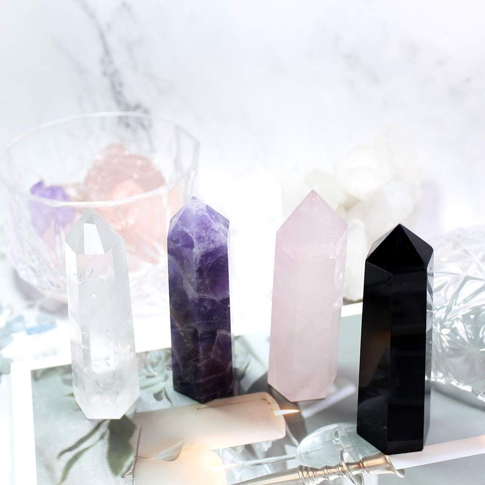 Runyangshi – 8 varitas curativas de cristal natural, varitas de cristal curativo de un solo punto, piedras de chakra reiki de 6 facetas, prisma de