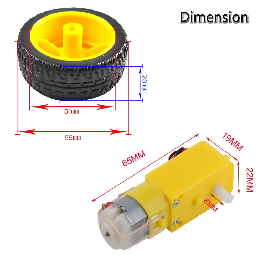 TT Motor – Caja de cambios eléctrica de 200 rpm, 3-6 V, motores magnéticos de doble eje con relación de rueda de neumáticos de plástico, motor de CC