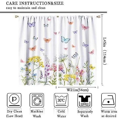Cortinas de flores silvestres, mariposas de primavera, cortinas de ventana, tela con estampado floral botánico para sala de estar, dormitorio,