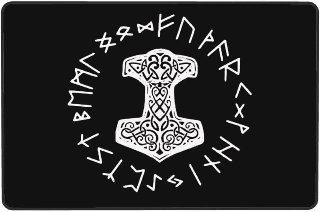 Vikings Mjolnir and Rune Wheel Norse Mythology Symbol Area Rug Living Room Bedroom Kitchen Sofa Bedside Carpet Floor Mats 72″X48″