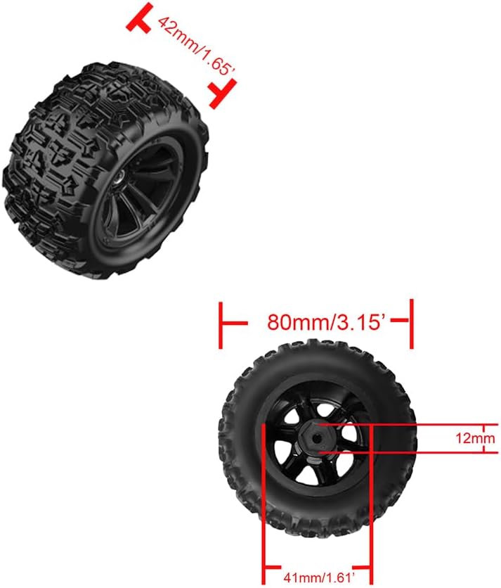 4 llantas de cubo hexagonal originales de 0.472 in y neumáticos de goma para automóvil RC todoterreno 116, 16208, 16209, 16210, H16BM, H16GT, H16H