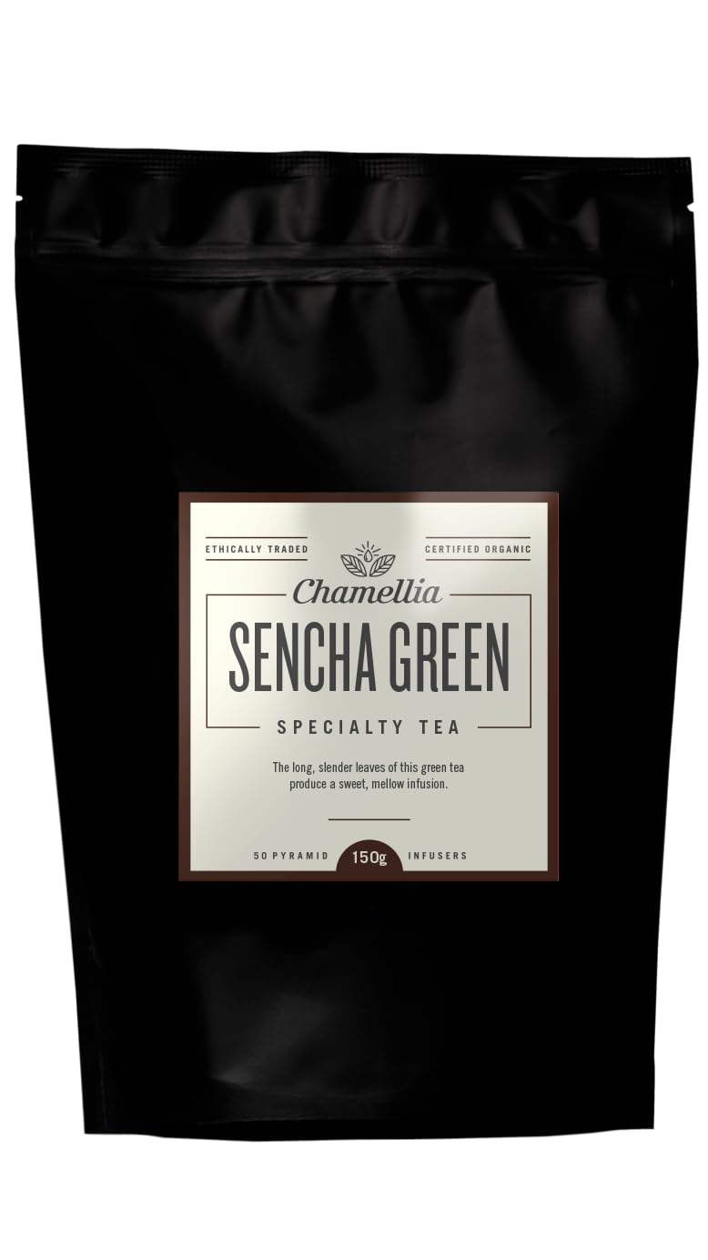 Chamellia Té verde Sencha orgánico  50 bolsas de té piramidales en una bolsa  5.3oz (150g) (Camellia Sinensis) unidad única