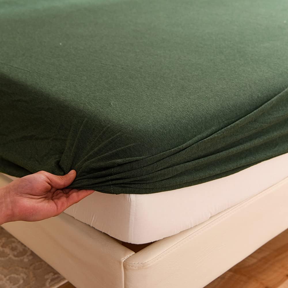 Mengersi Juego de ropa de cama, material de algodón de punto jersey, bolsillos profundos, individual XL, verde bosque