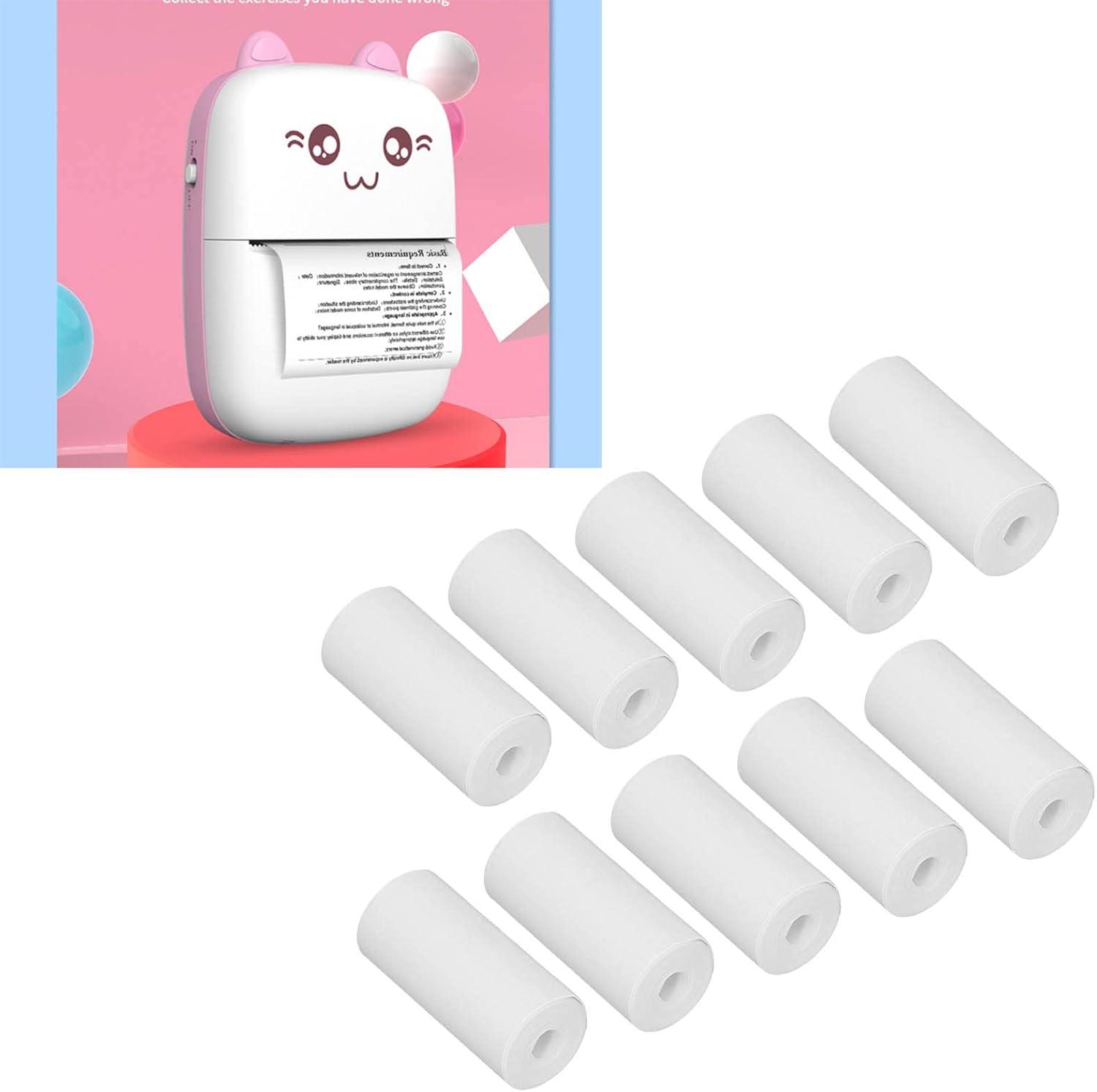 10 rollos de papel térmico para impresora térmica, 2.24 x 0.98 pulgadas, papel térmico termosensible blanco imprimible para impresora pequeña