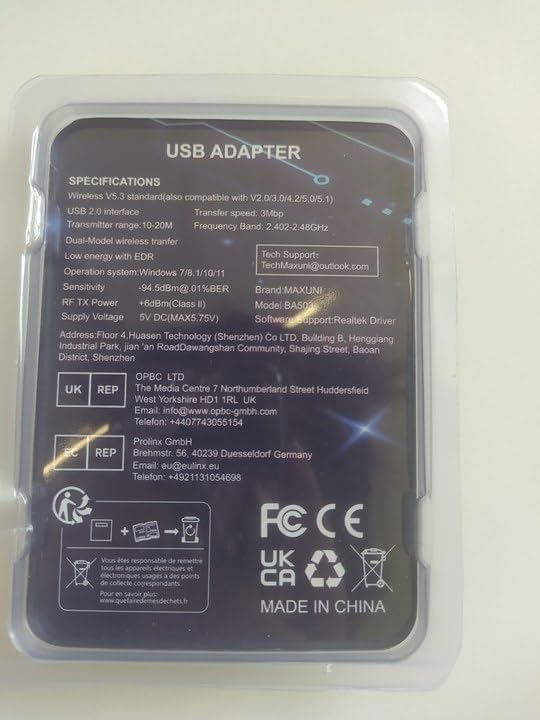 Adaptador Bluetooth para PC 5.3, Maxuni USB Bluetooth Dongle USB 5.3 EDR adaptador para portátil, teclado, ratón, auriculares, altavoces, Bluetooth