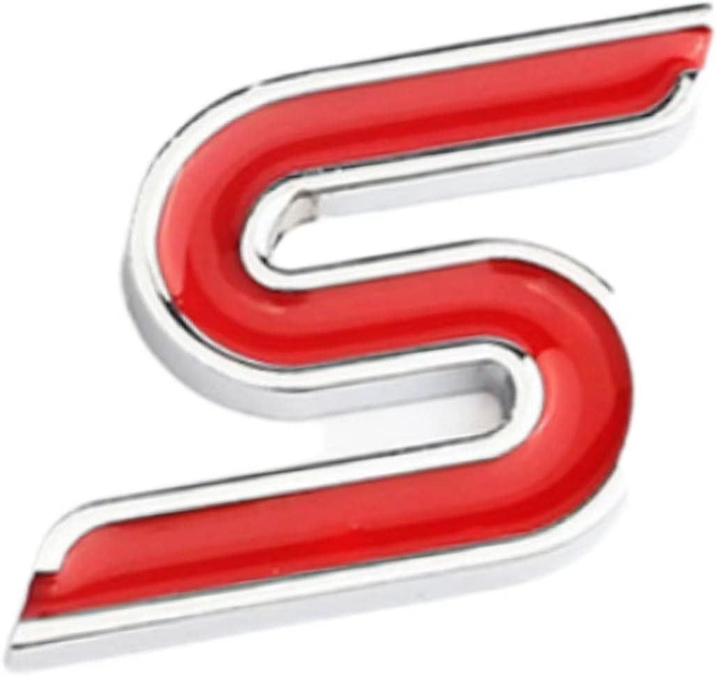 Emblema 3D de aleación de zinc S emblema insignia de coche guardabarros trasero tronco Sedán letra adhesiva adecuada para sedán (contorno rojo