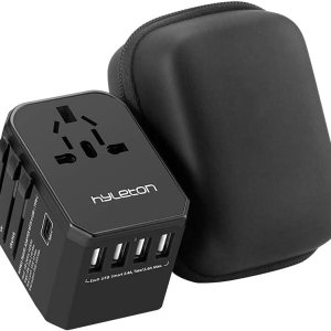 Adaptador de viaje universal, adaptador de corriente internacional de carga rápida hyleton con 4 puertos USB y 1 tipo C, adaptador de enchufe de Adaptador de viaje universal, adaptador de corriente internacional de carga rápida hyleton con 4 puertos USB y 1 tipo C, adaptador de enchufe de