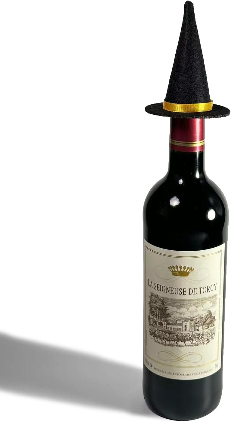 6 sombreros de bruja de fieltro hechos a mano para decoración de botellas de vino para fiestas de Halloween, accesorios para el cabello, manualidades