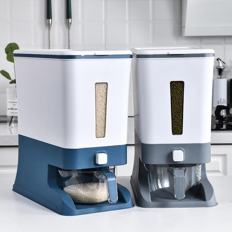 MJG Products, contenedor grande de almacenamiento de arroz de 25 libras, dispensador de alimentos con taza medidora para arroz, avena, frijoles y