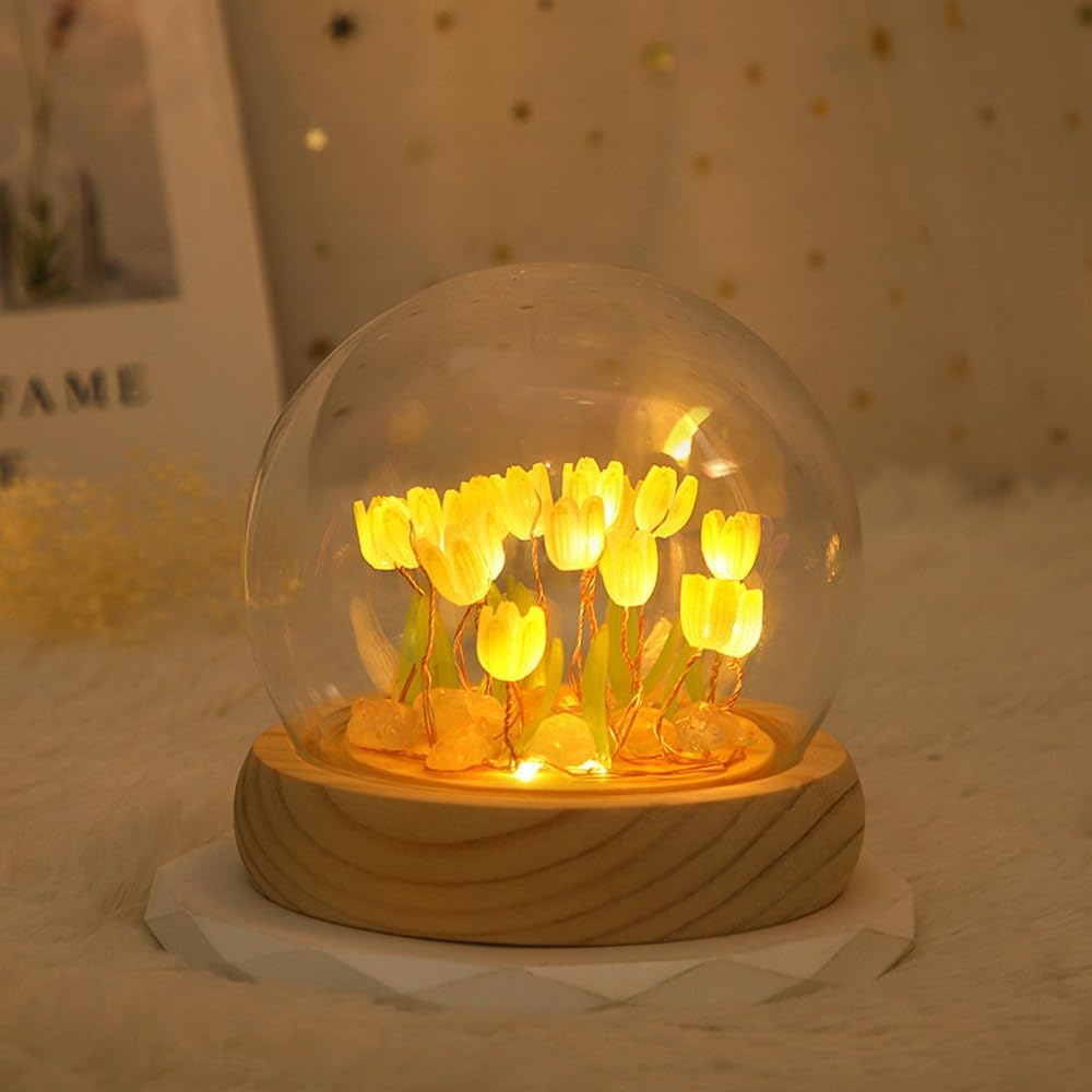 Luz nocturna de tulipán de bricolaje con 13 flores, bonita simulación de flores para dormitorio, lámpara de mesa para dormir, lámpara decorativa de