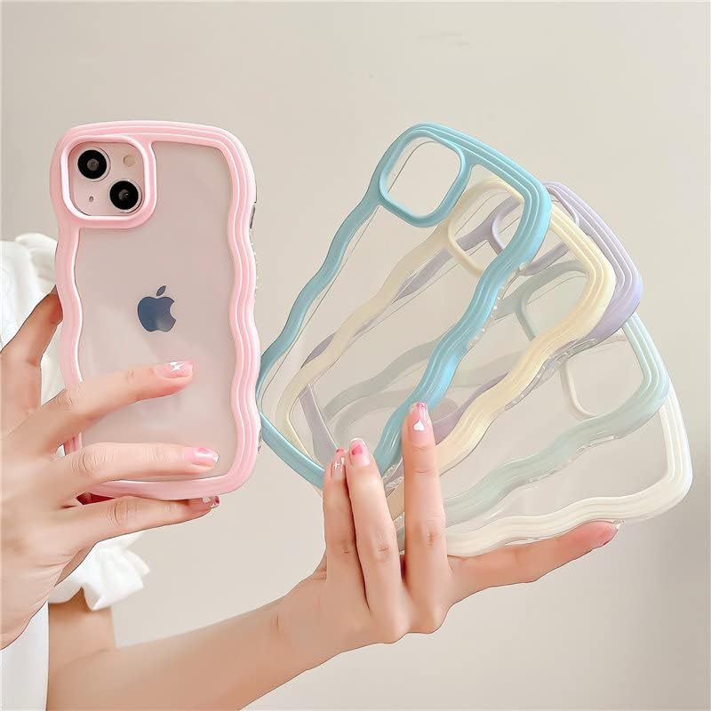 UEEBAI Funda transparente con marco ondulado para iPhone 13 Pro Max de 6.7 pulgadas, transparente, bonito marco ondulado, ajuste delgado, a prueba