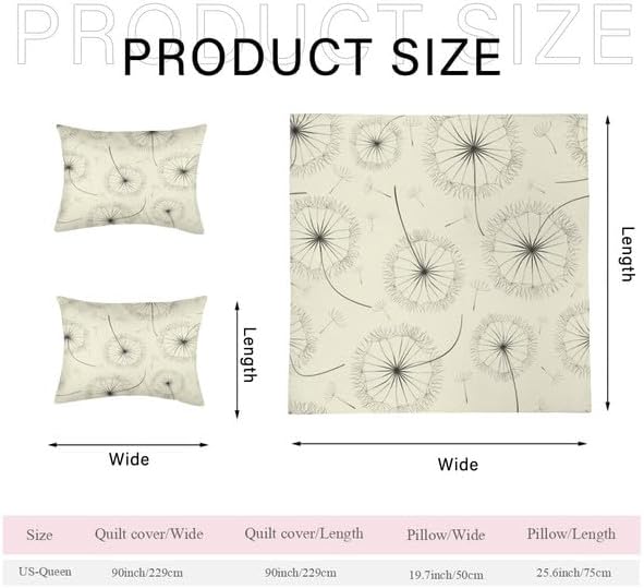 Juego de funda de edredón tamaño King, 3 piezas de microfibra suave y ligera para todas las estaciones (King, 90 x 102 pulgadas, diente de león)