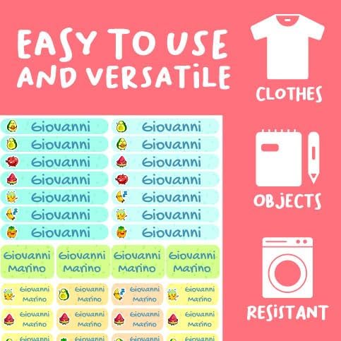 40 calcomanías personalizadas con nombre e icono, sin planchado. Ideal para ropa y objetos, escuela, campamento, cuidado de enfermería. Etiquetas