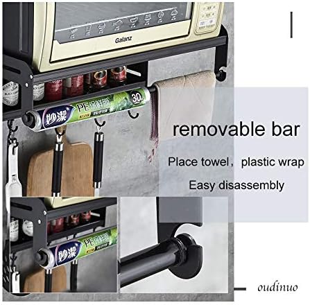 Merry Christmas – Estante multifuncional de aluminio para horno de microondas con 10 ganchos extraíbles y soporte para rollos de envoltura fresca