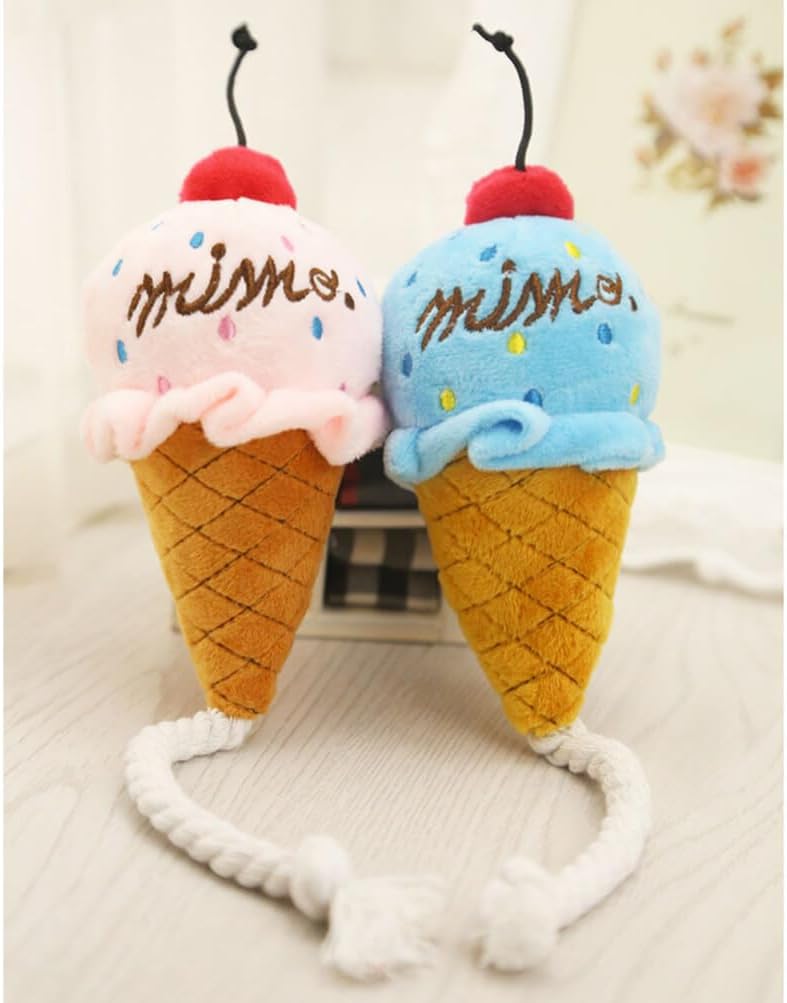ULTECHNOVO Juguete de helado para perro, bonito juguete de felpa para perro, juguete suave con sonido de helado, juguete masticable para mascotas y