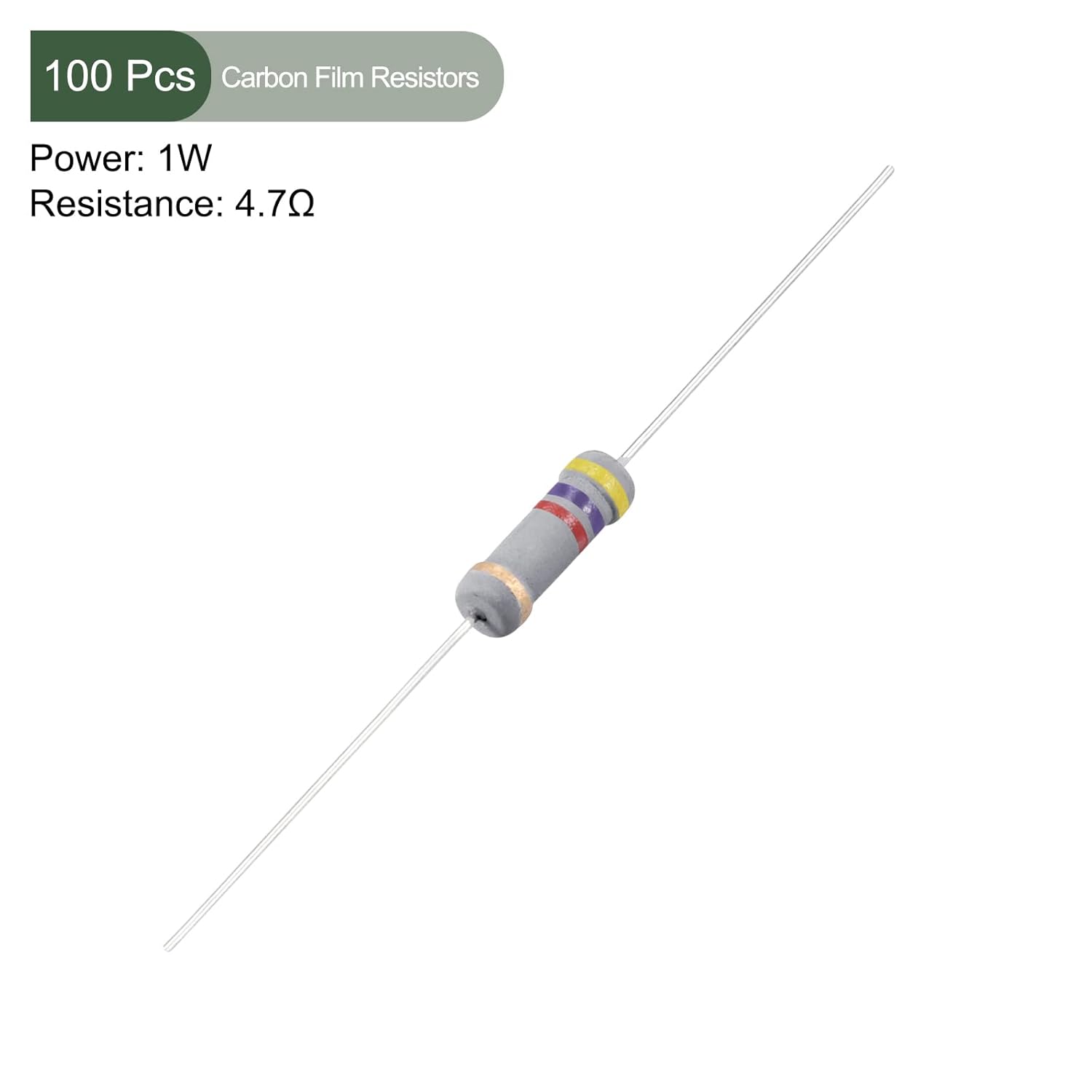 YOKIVE 100 resistencias de película de carbono, 1 W 4.7 K ohmios, 5 % de tolerancias, bueno para proyectos electrónicos de bricolaje (4 bandas de