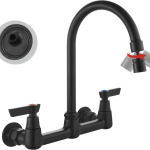 gotonovo Grifo de cocina de montaje en pared negro mate de 8 pulgadas centro ajustable de 360 grados giratorio de 360 grados grifo de fregadero de gotonovo Grifo de cocina de montaje en pared negro mate de 8 pulgadas centro ajustable de 360 grados giratorio de 360 grados grifo de fregadero de