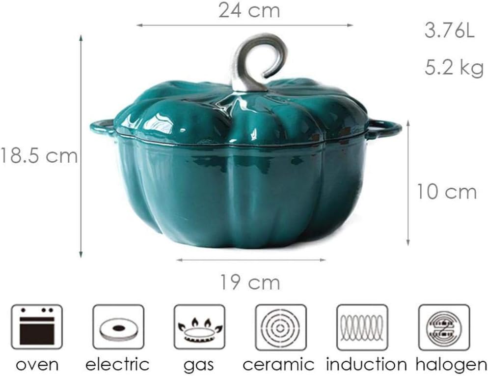 Olla de hierro fundido con forma de calabaza azul con revestimiento esmaltado antiadherente, cacerola versátil con tapa, olla de 9.4 in