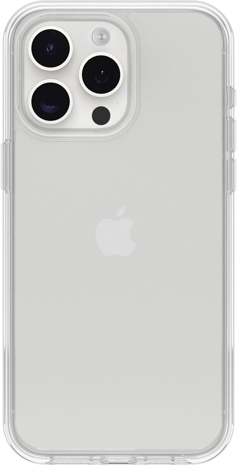OtterBox Funda Symmetry Clear Series para iPhone 15 Pro MAX (solamente), transparente, ultra suave, compatible con carga inalámbrica, bordes