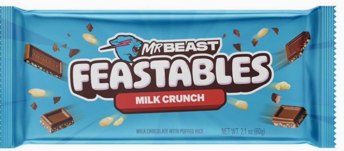 Feastables Beast Bar – Paquete de chocolate con leche, mantequilla de maní de chocolate con leche, crujiente de leche, barras de bestia de chocolate