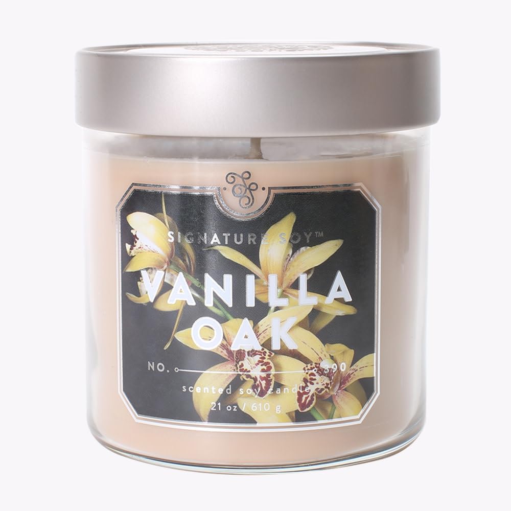 Signature Soy Vela perfumada de roble vainilla con tapa