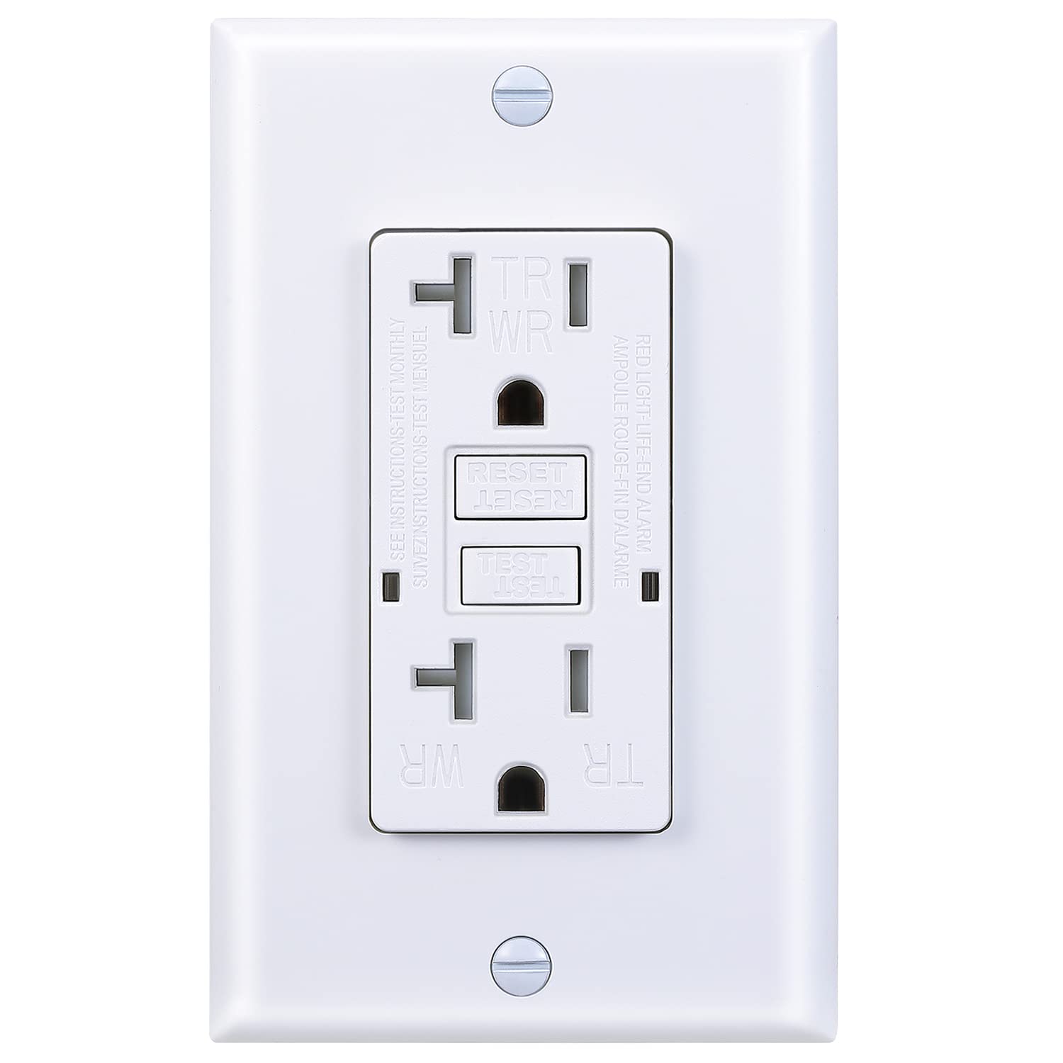 Toma GFCI de 20 amperios, resistente a manipulaciones, resistente a la intemperie, uso en interiores o exteriores, indicador LED con placas de pared
