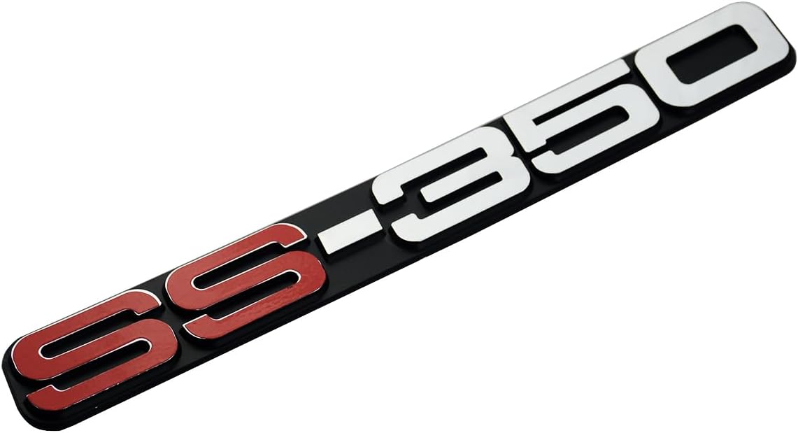 2 emblemas laterales de puerta 1988-2000 SS-350 Insignia 3D SS 350 de repuesto para rejilla EA 1500 SS (negro cepillado cromo rojo)