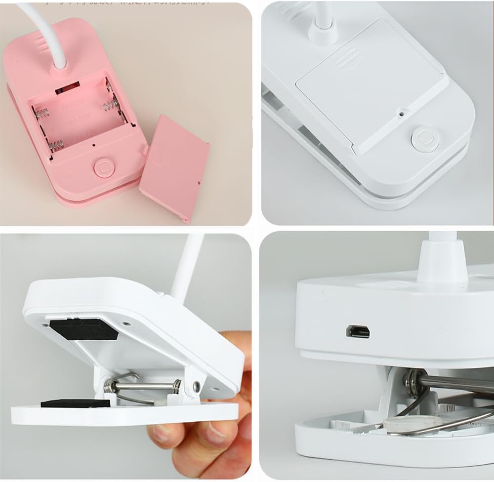 Luz de libro de lectura, lámpara de escritorio LED, blanca, lámpara de escritorio con puerto de carga USB, de pie, clip, batería y USB de doble uso,