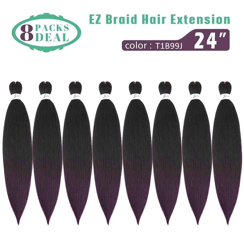 8 paquetes de extensiones de cabello trenzado profesional preestirado de 24 pulgadas, trenzas sintéticas de pelo EZ natural, trenzas de ganchillo de