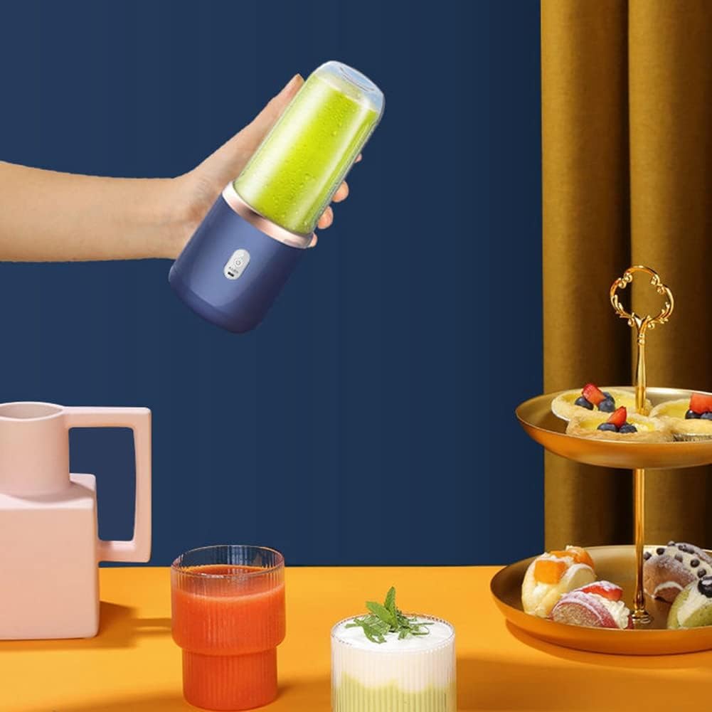TAMOSH Mezclador de 6 cuchillas con vaso exprimidor y tapa, portátil recargable por USB, máquina mezcladora de jugo de fruta pequeña (rosa)