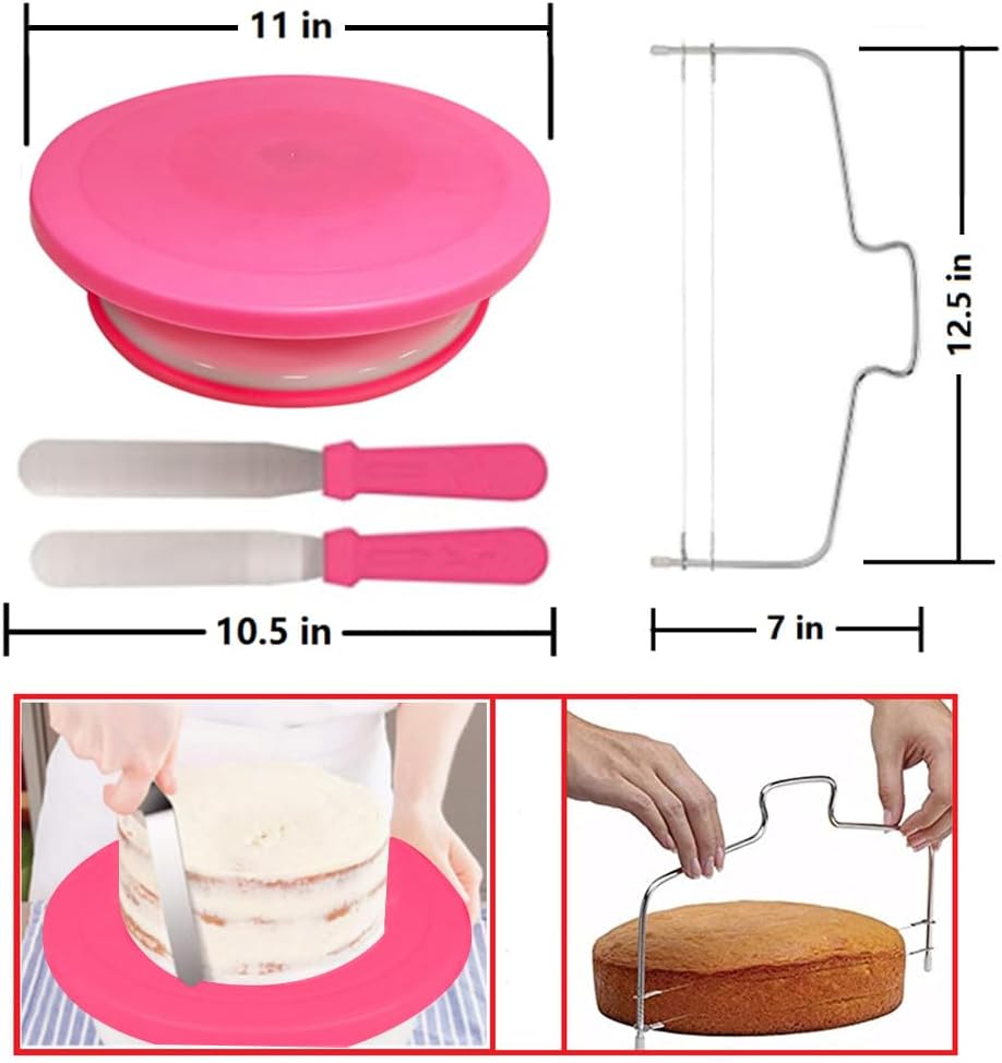 Kit de decoración de pasteles de 90 piezas con tocadiscos para pasteles, nivelador de pasteles, 24 puntas de glaseado numeradas, 2 espátulas, 3