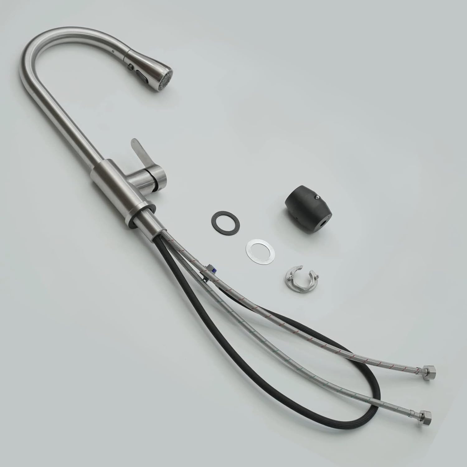 Ertlov Grifo de cocina, de arco alto giratorio de 360 con rociador extraíble, grifos de fregadero de acero inoxidable de un solo mango, moderno,