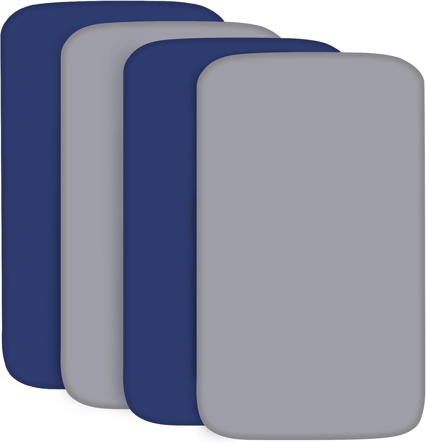 Paquete de 4 sábanas bajeras para niños y niñas, transpirables, de microfibra suave, color gris y azul marino