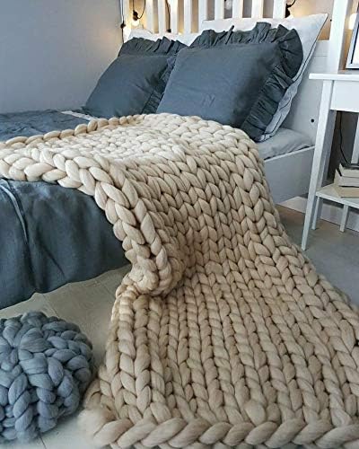 Manta de punto para sofá, hecha a mano, manta gruesa para sofá, cama, manta de punto grueso (camello de 80 x 80 pulgadas)