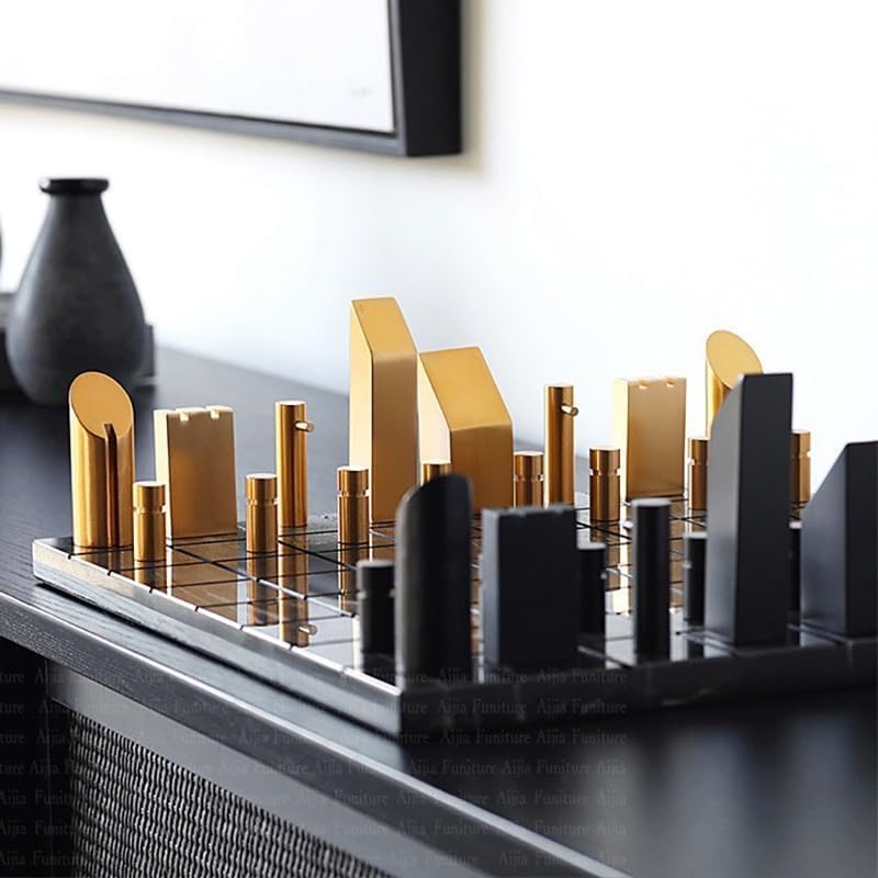 Ajedrez creativo de lujo, tablero de ajedrez de mármol y piezas de ajedrez de metal, juegos de mesa, decoración de mesa nórdica