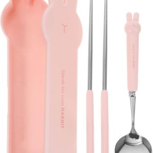 Utensilios de viaje con estuche, utensilios portátiles con forma de conejo, palillos, tenedor, cuchara, juego para viajes, picnic, cubiertos Utensilios de viaje con estuche, utensilios portátiles con forma de conejo, palillos, tenedor, cuchara, juego para viajes, picnic, cubiertos