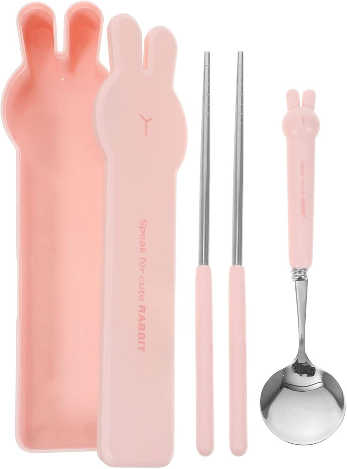 Utensilios de viaje con estuche, utensilios portátiles con forma de conejo, palillos, tenedor, cuchara, juego para viajes, picnic, cubiertos