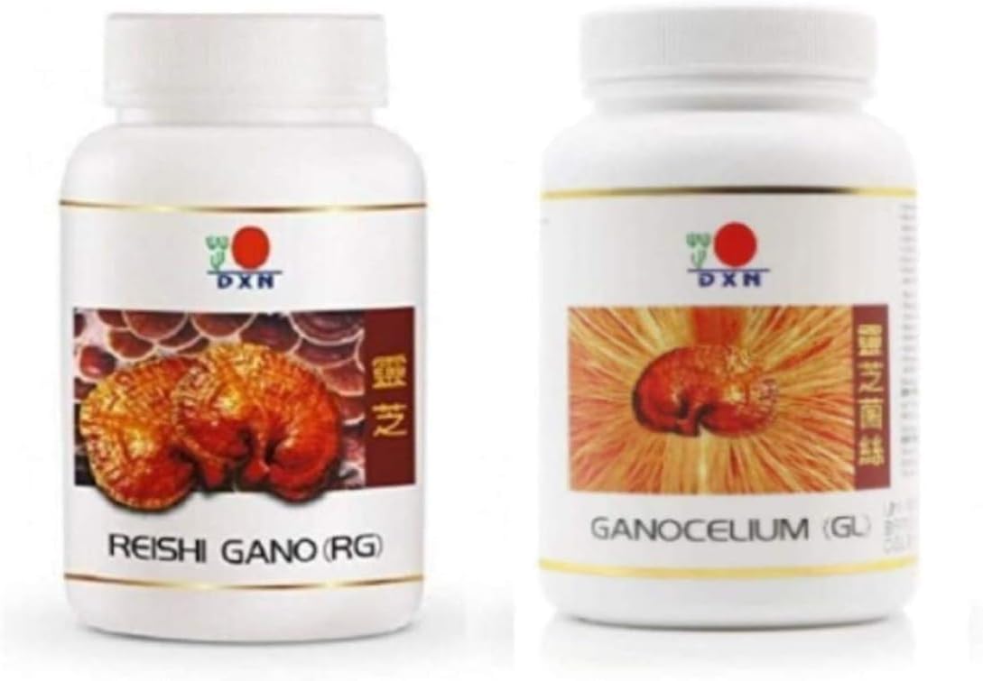 DXN 2 Botellas de Reishi Gano RG 360 Cápsulas + 2 Botellas de Ganocelio GL 360 Cápsulas