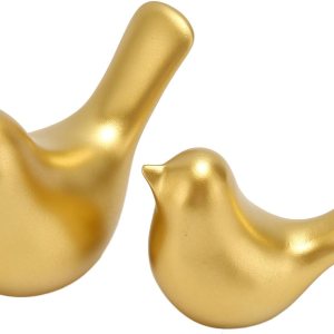 Fockety Estatuas de animales pequeños, 2 piezas, 2 tamaños, resina dorada, estatuas de pájaros pequeños, decoración del hogar, estilo moderno, Fockety Estatuas de animales pequeños, 2 piezas, 2 tamaños, resina dorada, estatuas de pájaros pequeños, decoración del hogar, estilo moderno,