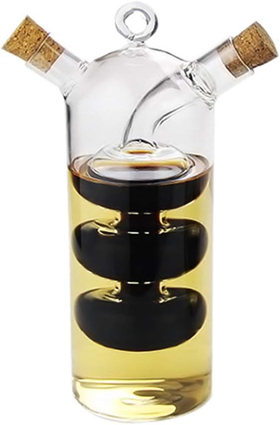 Dispensador de aceite y vinagre 2 en 1, suministros de cocina multifuncionales, botella de aceite de oliva de vidrio con tapones de corcho, botella