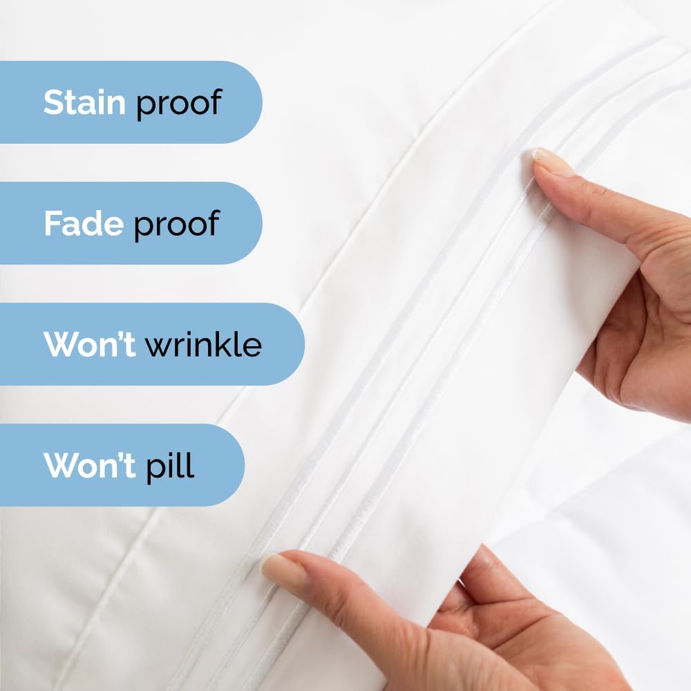 CGK Unlimited – Juego de sábanas para cama de matrimonio, sábanas blancas, sábana bajera, 4 fundas de almohada, bolsillos muy profundos, de